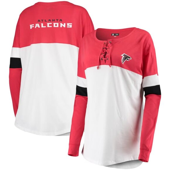 Atlanta Falcons Women's New Era Athletic Varsity Lace-Up Long Sleeve Tee - Picture 1 of 3